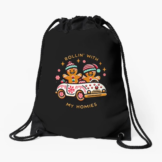 Rollin' With My Homies Vintage Gingerbread Men Drawstring Bags
