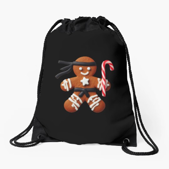 Funny Ninja Gingerbread Man Cookie Candy Cane Drawstring Bags
