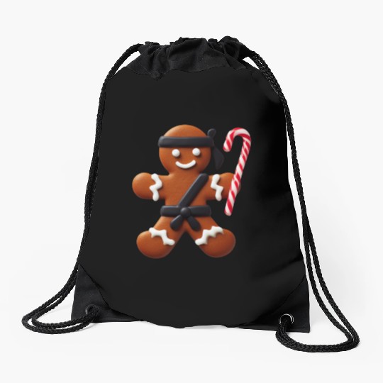 Funny Ninja Gingerbread Man Cookie Candy Cane Drawstring Bags