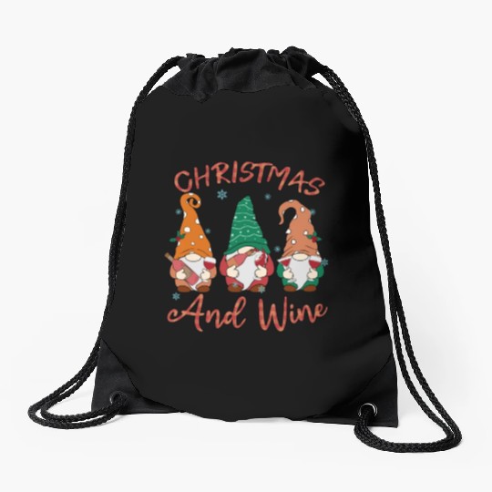 Christmas Gnomes & Wine Delight - Festive Holiday Drawstring Bags