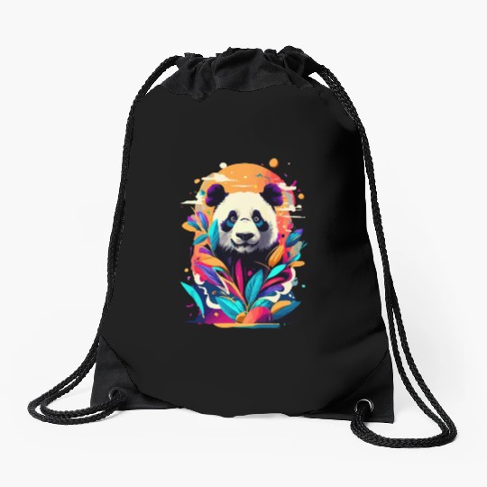Giant Panda Colourful - Cute Panda Bear Bamboo Drawstring Bags