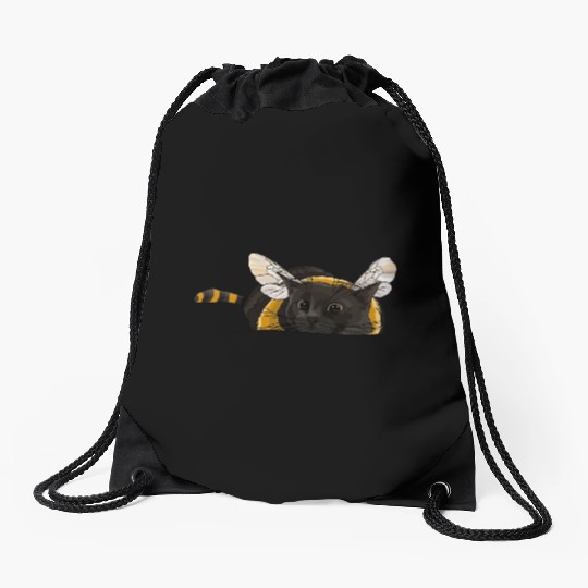 Fuzzy Little Bumblebee Kitty Drawstring Bags