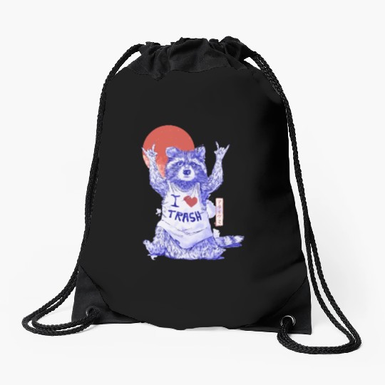 I Love Trash Cute Funny Metal Raccoon Gift Drawstring Bags