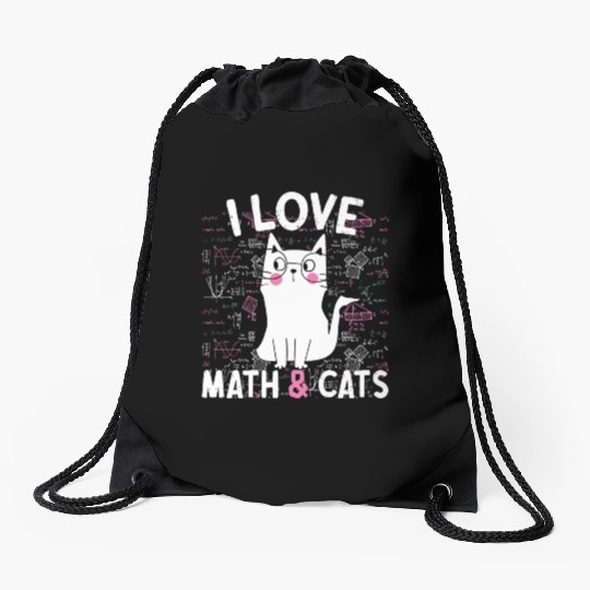 I Love Math and Cats Feline Lover Drawstring Bags