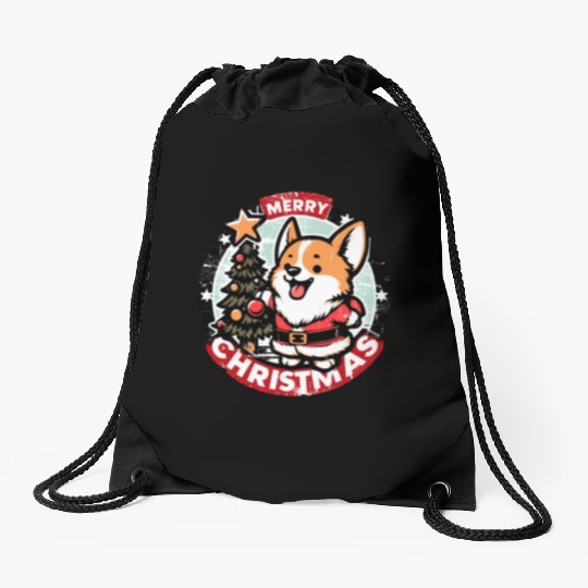 Retro Christmas Corgi Gifts For Dog Lovers Drawstring Bags
