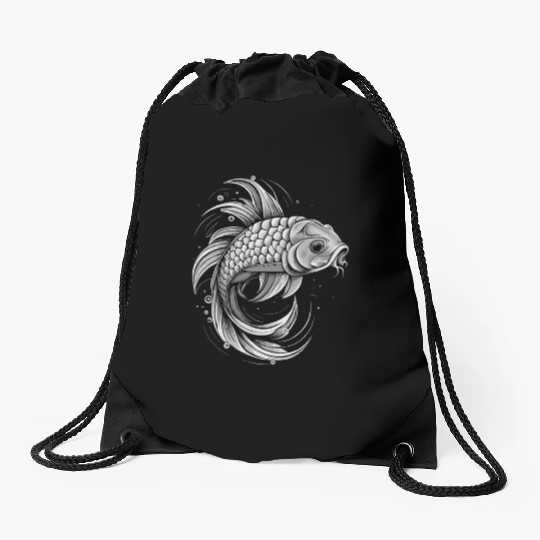 Black and White Fish Drawstring Bags