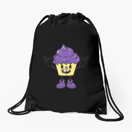 purple ice cream cup design Drawstring Bags