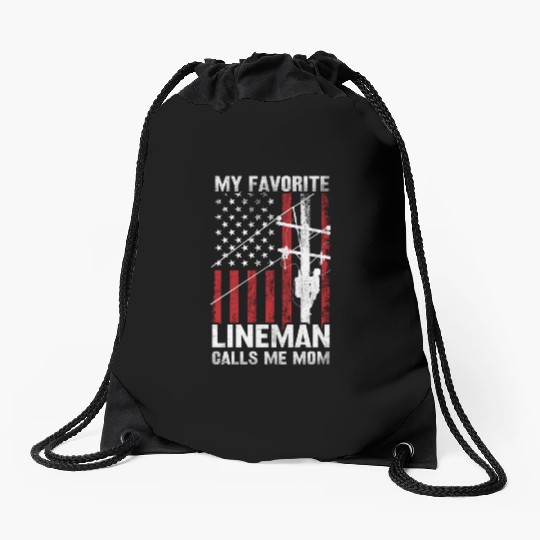 Mothers day my favorite lineman Drawstring Bags