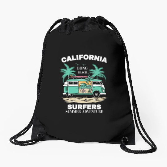 Men's And Women's California Long Beach Print Drawstring Bags