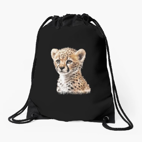 Baby Cheetah Aesthetic Watercolor Painting Drawstring Bags