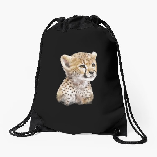 Baby Cheetah Art Watercolor Painting Portrait Drawstring Bags