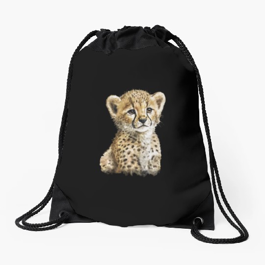 Cheetah Baby Watercolor Painting Portrait Drawstring Bags