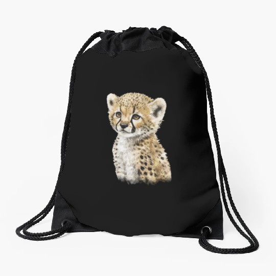 Cute Baby Cheetah Watercolor Painting Portrait Drawstring Bags