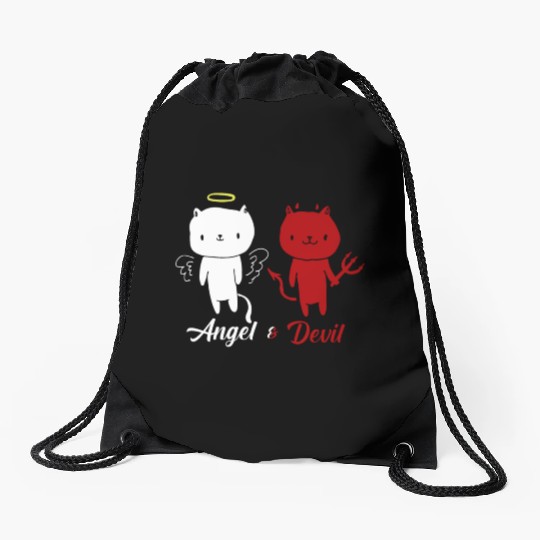 Angel And Devil Cat Drawstring Bags