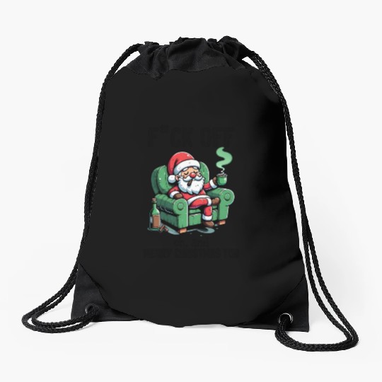 Funny Christmas F*ck Off Merry Christmas Drawstring Bags