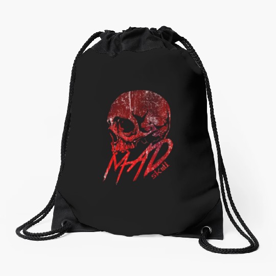 Red Skull with Lightning Graffiti Drawstring Bags