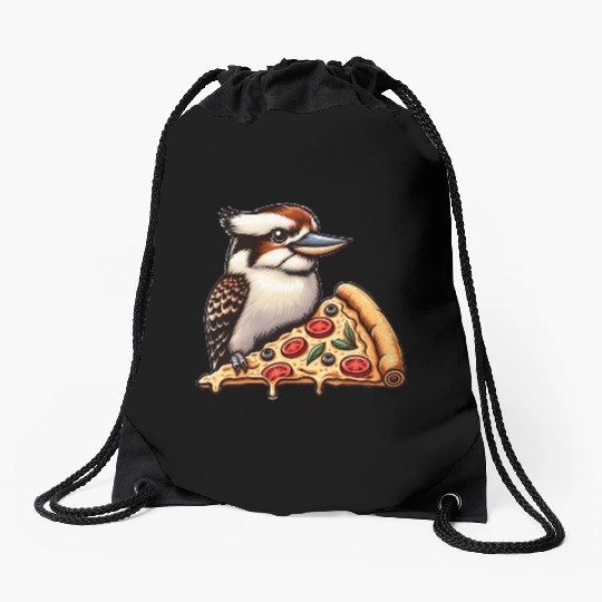 Kookaburra is enjoying a delicious pizza Drawstring Bags