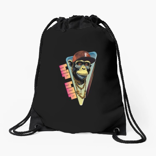 Hip hop monkey with rapper hat Drawstring Bags