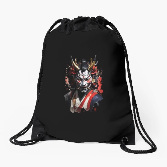 Fantasy Japanese Yokai Oni Monster Samurai Mask Drawstring Bags