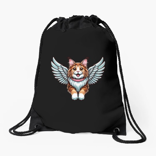 Maine Cat Angel - Majestic Cat with Wings Drawstring Bags