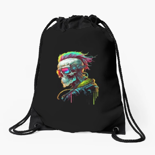 Cyberpunk Skull Drawstring Bags