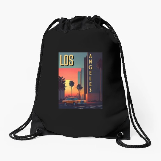 Vintage car in Hollywood Los Angeles Drawstring Bags