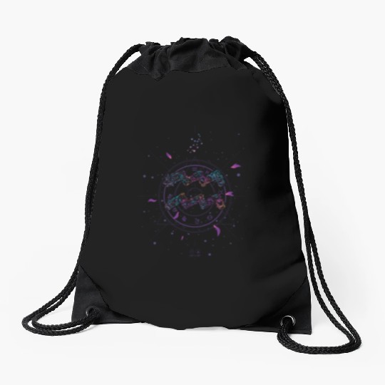 Aquarius Floral Zodiac Harmony Drawstring Bags