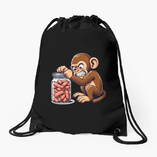 Angry monkey, locked glass Drawstring Bags