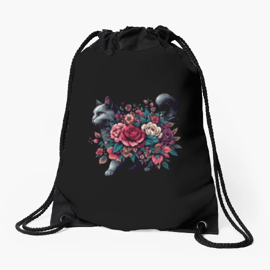 Floral Cat Mom: Embrace the Purrfect Style for Cat Drawstring Bags