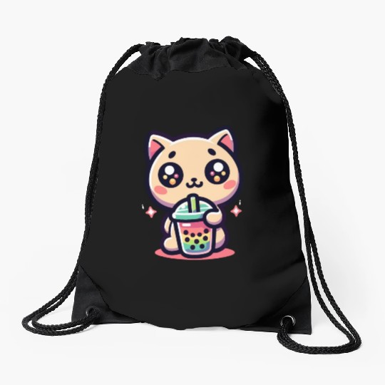 Cat Bubble Tea Boba Kawaii Drawstring Bags