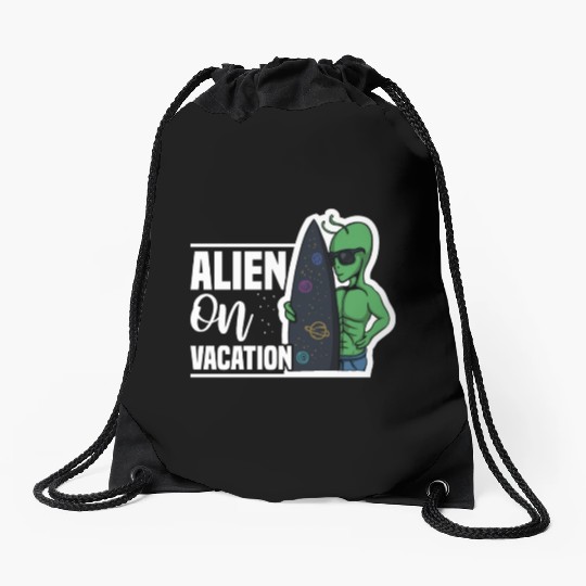 Alien Surf Vacation Beach, Summer Sun Sea Surfers Drawstring Bags