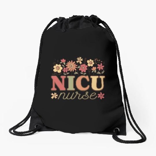 NICU Nurse Floral Tribute Drawstring Bags
