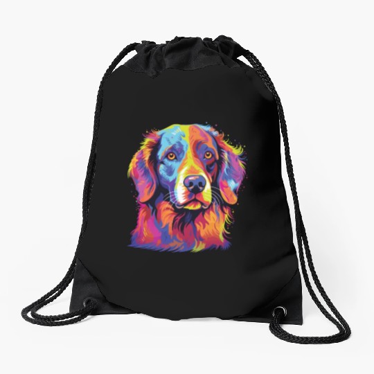 Watercolor Colorful Brittany Spaniel Drawstring Bags