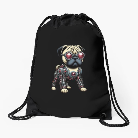 Dog Pug Robot Cyborg Mechanical Drawstring Bags