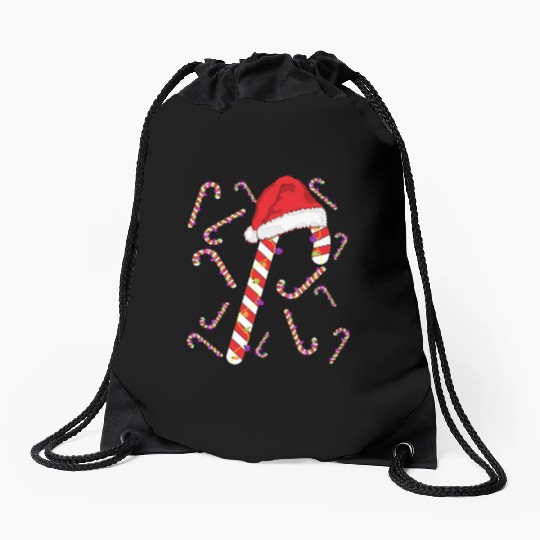 xmas lights and candies CANDY cane xmas day Drawstring Bags
