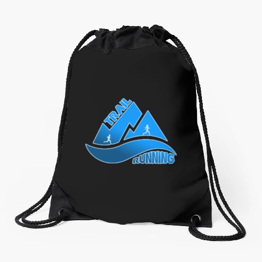 Trail running mountains man and woman Drawstring Bags