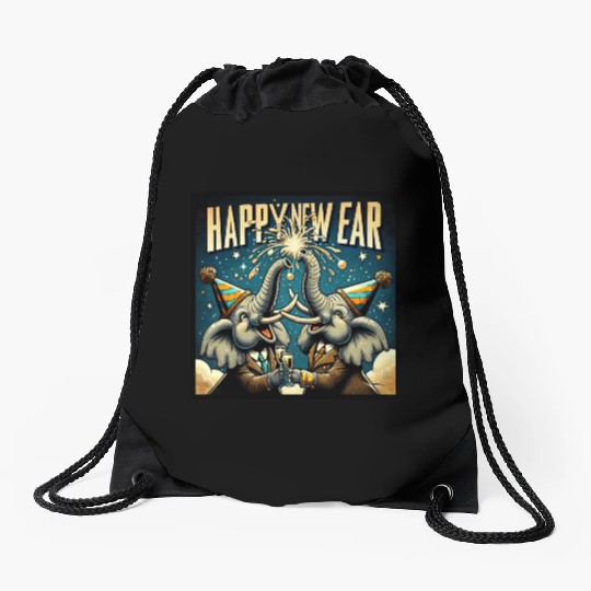 New Year's Eve Elephant Cheers with Champagne Drawstring Bags