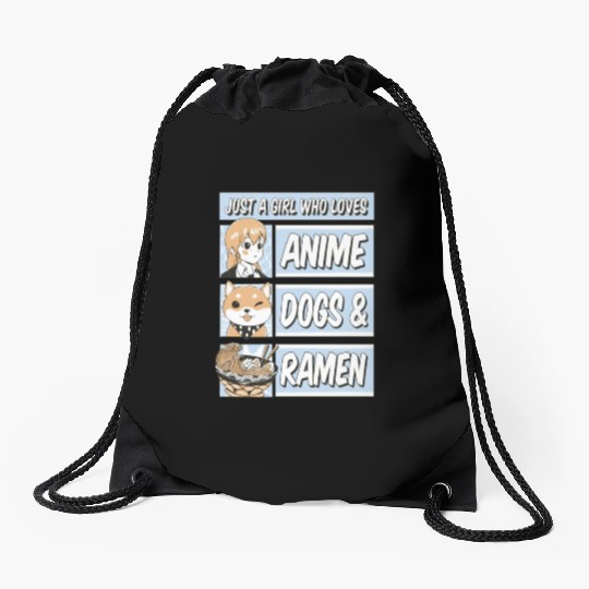 Anime Love, Dog Joy, Ramen Comfort Drawstring Bags