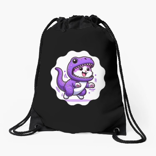 Energetic Cat in Velociraptor Costume - Playful Fe Drawstring Bags