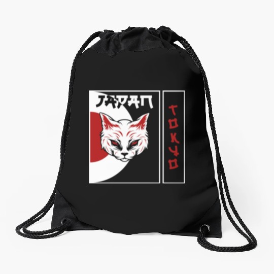 kawaii cat anime japanese retro Drawstring Bags