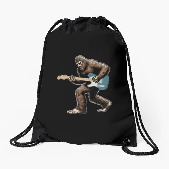 Bigfoot playing guitar with left hand guitarist Drawstring Bags