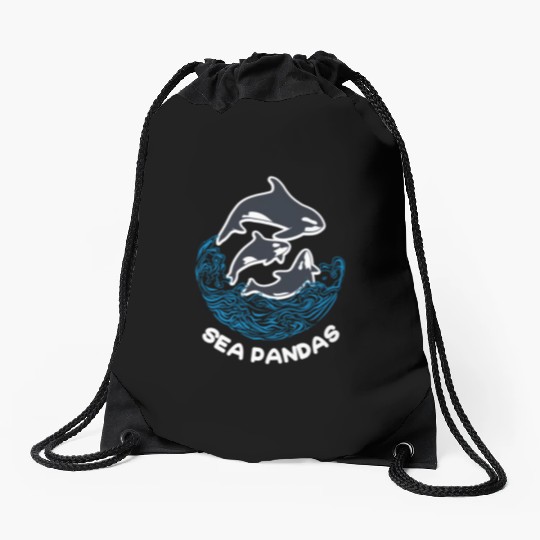 Sea Panda Orca Wild Panda Bamboo Drawstring Bags