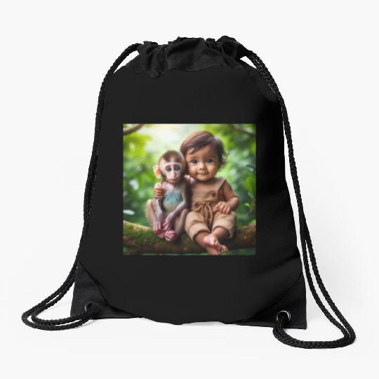 Monkey & Baby Boy. Drawstring Bags