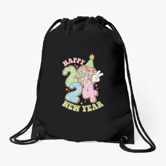 Happy New Year 2024 disco ball party Drawstring Bags