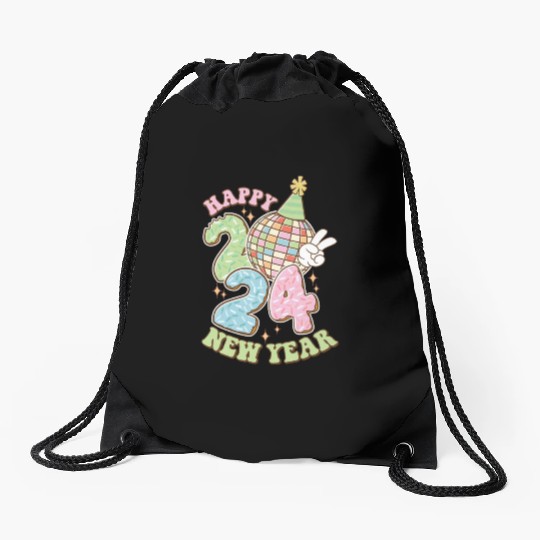 Happy New Year 2024 disco ball party Drawstring Bags