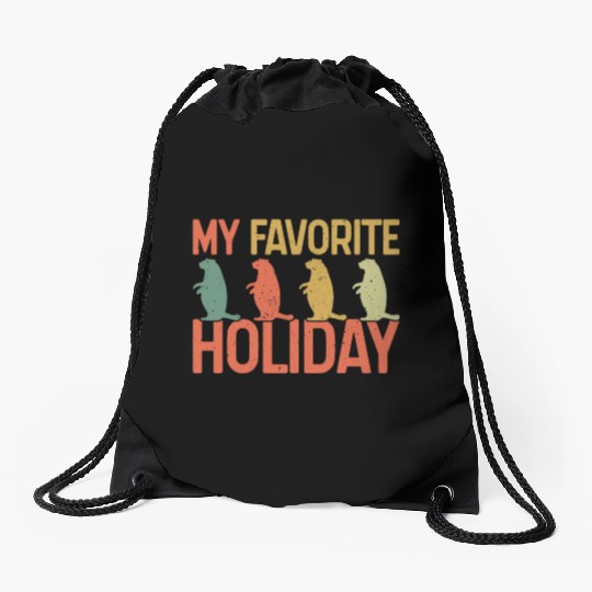 My Favorite Holiday Groundhog Day Retro Vintage Drawstring Bags