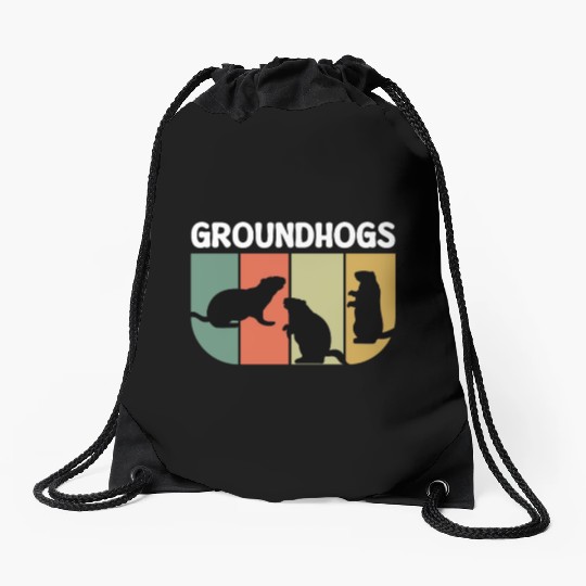Groundhogs Retro Vintage Happy Groundhog Day Drawstring Bags