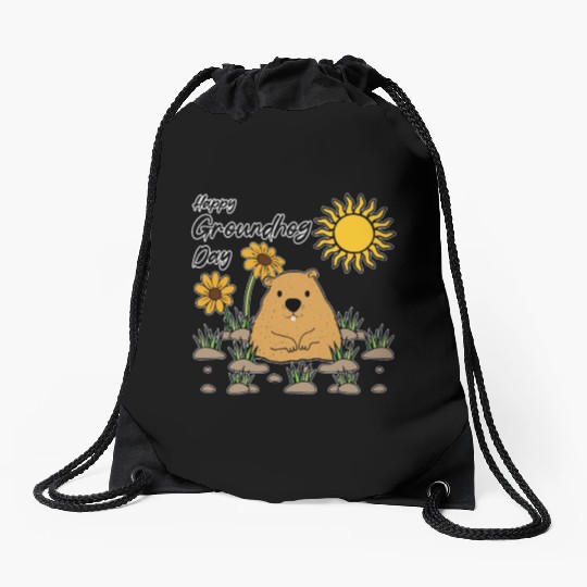 Happy Groundhog Day Animal Spirit Rodent Drawstring Bags