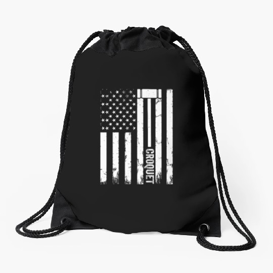 Croquet Player US Flag Croquet Drawstring Bags