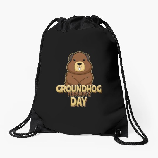 Groundhog Day Day February 2 Cute Kawaii Drawstring Bags